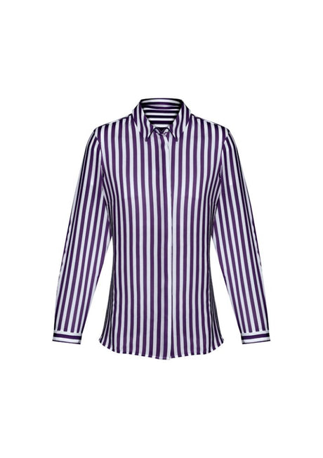 Verona Ladies Long Sleeve Shirt in rich Purple Reign, featuring a semi-fitted silhouette and concealed button placket.