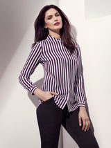 Verona Ladies Long Sleeve Shirt in Purple Reign, semi-fitted, 100% polyester, stylish and versatile for any occasion.