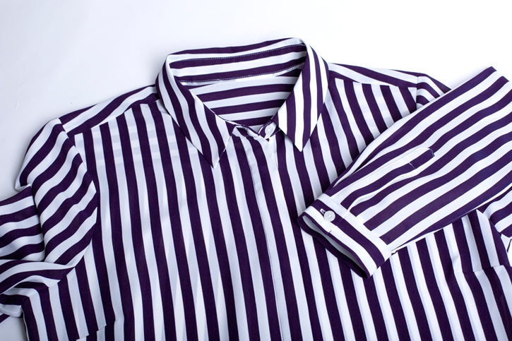 Verona ladies long sleeve shirt in Purple Reign, featuring a semi-fitted design, concealed buttons, and inverted back pleat.