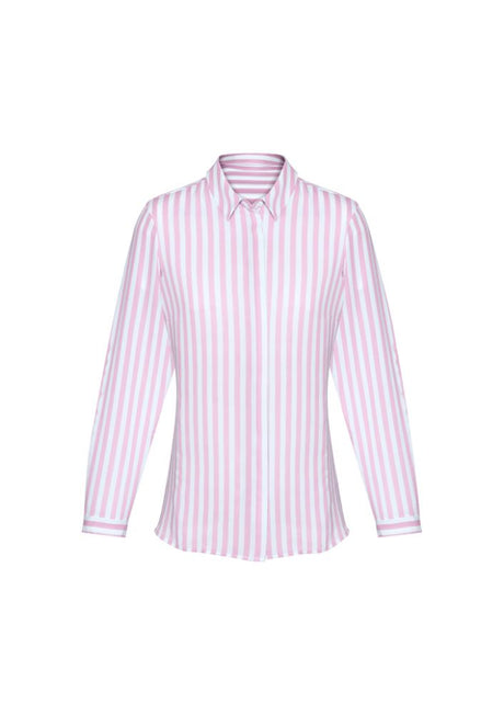 Soft Melon Verona Ladies Long Sleeve Shirt, semi-fitted with concealed buttons and inverted back pleat, ideal for chic versatility.