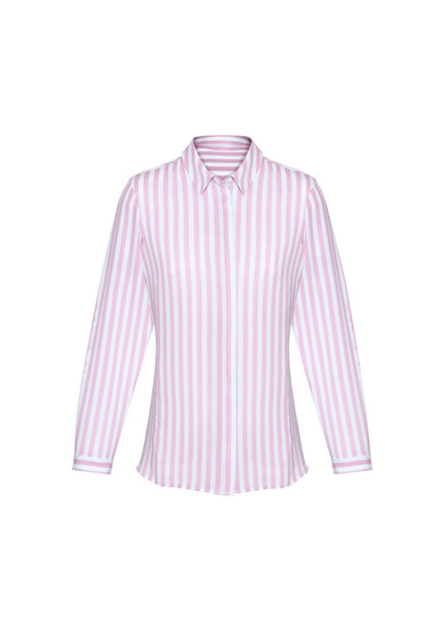Soft Melon Verona Ladies Long Sleeve Shirt, semi-fitted with concealed buttons and inverted back pleat, ideal for chic versatility.