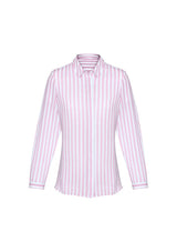 Verona Ladies Long Sleeve Shirt in Soft Melon, featuring a luxe touch and inverted back pleat for stylish comfort.