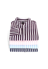 Navy long sleeve shirt for women, semi-fitted with concealed buttons, Luxe touch fabric, perfect for casual or business wear.