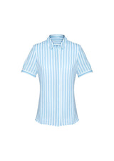 Alaskan Blue Verona Ladies Short Sleeve Shirt, semi-fitted with luxe polyester fabric and elegant drape, sizes 4-26.