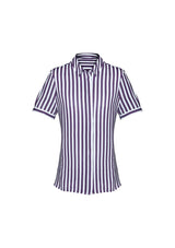 Purple Reign Verona Ladies Short Sleeve Shirt features a semi-fitted design with an elegant drape and inverted back pleat.