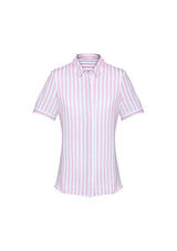 Soft Melon Verona Ladies Short Sleeve Shirt, semi-fitted with concealed buttons and inverted back pleat for stylish comfort.