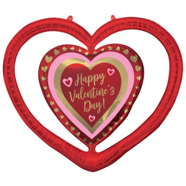 Golden hearts open design foil balloon for Valentine's Day, 91cm x 81cm, perfect for romantic celebrations and decor.