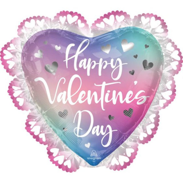 SuperShape Valentine's Day balloon with ombre design, 58cm x 53cm, self-sealing for elegant celebrations.