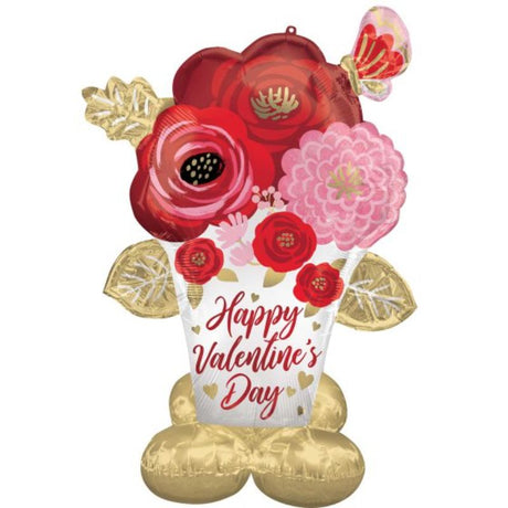 Colorful satin-painted flower balloons, measuring 99cm x 134cm, perfect for Valentine's Day celebrations and decorations.