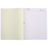 Vibrant red notebook with feint ruled pages, 50 leaves in triplicate for organized note-taking and efficient documentation.