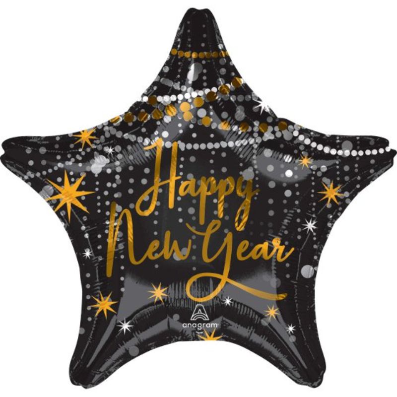 45cm star-shaped foil balloon with vibrant colors, perfect for New Year's Eve celebrations and photo opportunities.