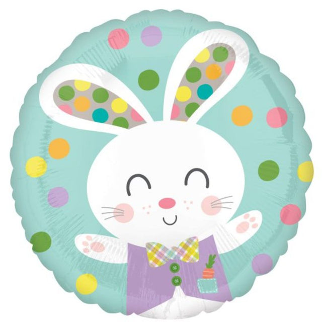 Jumbo 53cm self-sealing foil balloon featuring a spotted bunny design, perfect for Easter celebrations and decorations.