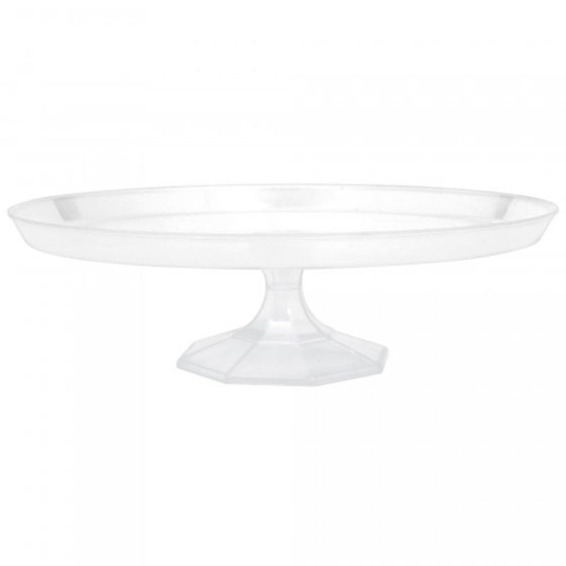 Clear 24cm dessert stand showcasing cakes and pastries, perfect for events and easy to maintain.