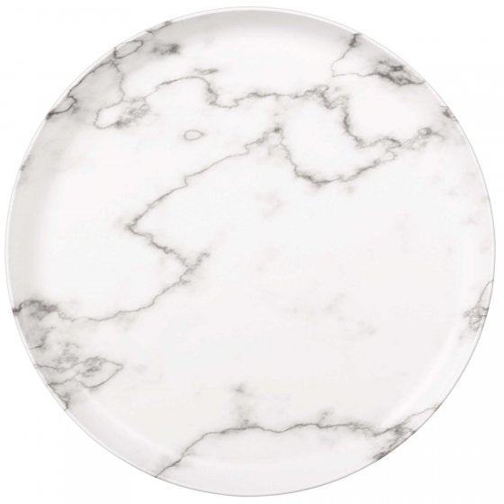 Round marble look tray, 35cm, made of durable melamine for serving snacks and drinks; perfect for stylish home decor.