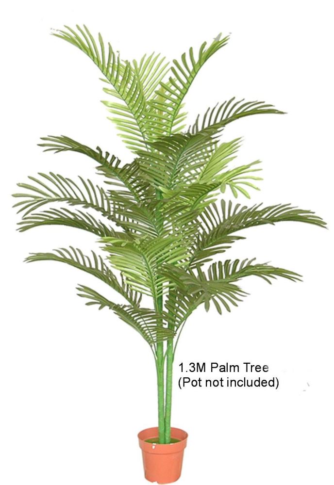 Lifelike 130cm artificial palm tree, perfect for indoor or sheltered outdoor decor, UV treated and maintenance-free.