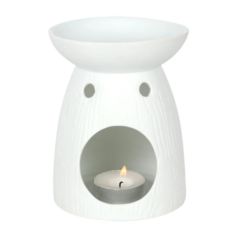 White ceramic oil burner with Tree of Life design, perfect for aromatherapy and home decor, H:12.5 cm.