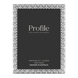 Elegant 8x10in silver metal photo frame with embossed Renaissance design, suitable for horizontal or vertical display.