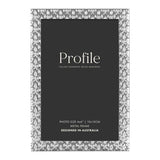 Elegant silver metal photo frame with embossed Renaissance pattern, designed for 8x10 photos in portrait or landscape orientation.