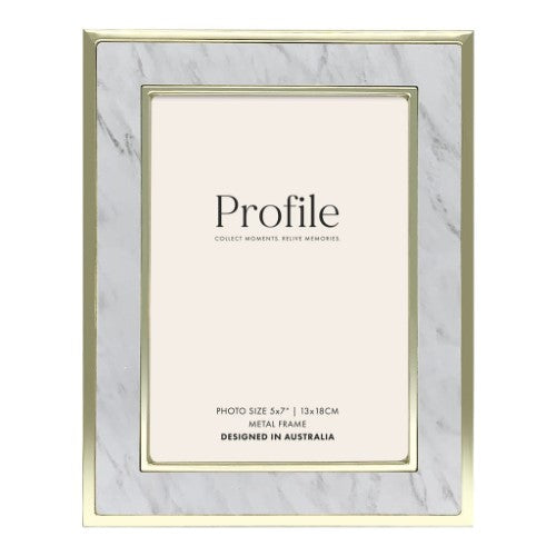 Luxurious Terrazzo Marble Metal Photo Frame with gold edges, genuine glass front, and velvet backing; versatile display options.