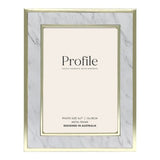 Luxurious Terrazzo Marble Metal Photo Frame with gold edges, genuine glass front, and velvet backing; versatile display options.