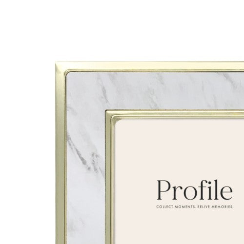 Luxurious Terrazzo Marble Metal Photo Frame with gold edges, suitable for portrait or landscape display, in three sizes.