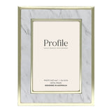 Elegant Terrazzo Marble Metal Photo Frame with gold edges, suitable for portrait or landscape display, available in three sizes.