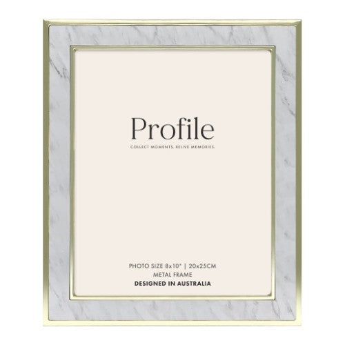 Luxurious Terrazzo Marble Metal Photo Frame with gold edges, velvet backing, and glass front; versatile for portrait or landscape display.