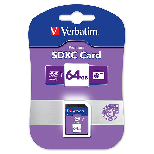 Verbatim 64GB SDXC Card Class 10 UHS-I for fast data transfer, ideal for photos and videos with 80 MB/s speed.