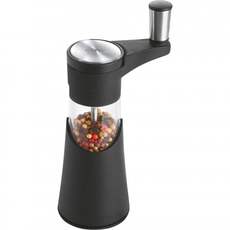 Gefu Aromatico Spice Mill: Stylish ceramic grinder with easy crank, adjustable grind, and aroma-retaining lid for fresh spices.