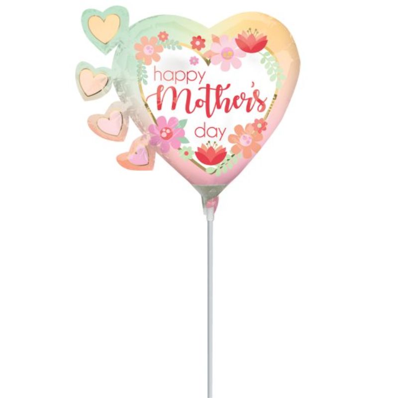 Mini shaped foil balloon with "Happy Mother’s Day" in a vibrant ombre design, perfect for celebrating moms.