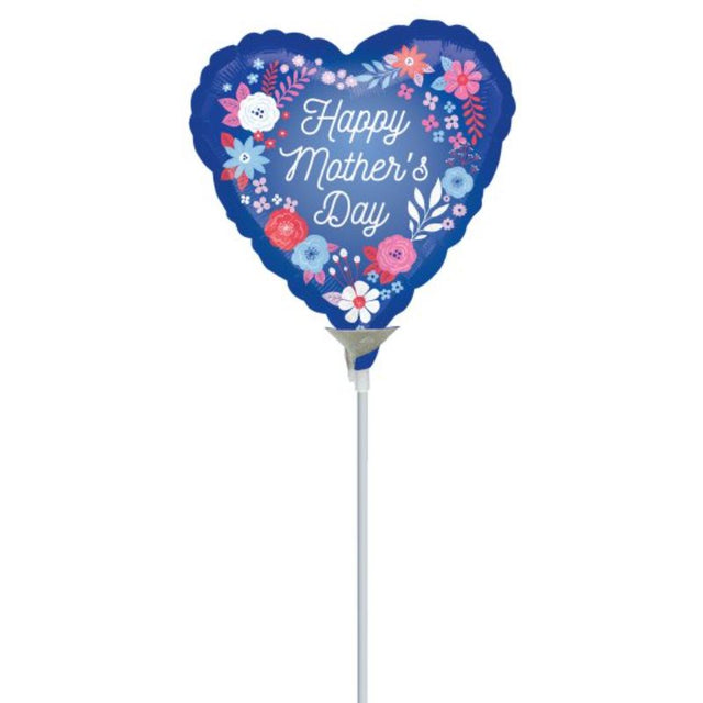 22cm blue foil balloon featuring vibrant floral designs, perfect for Mother's Day celebrations and indoor/outdoor decoration.