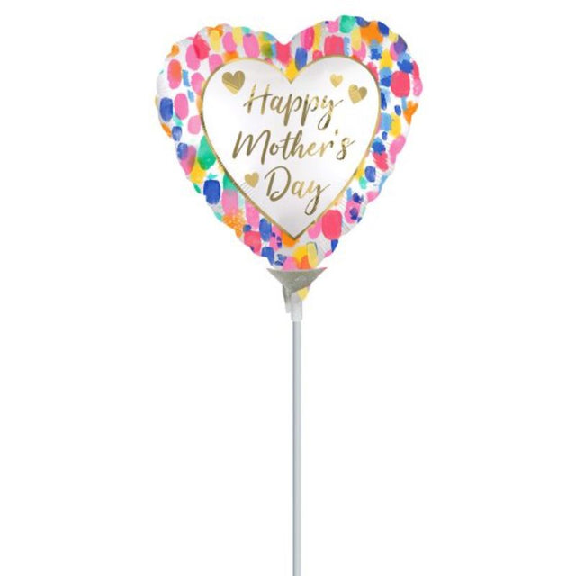 22cm Happy Mother's Day foil balloon featuring a vibrant watercolour design for festive celebrations and heartfelt gifts.