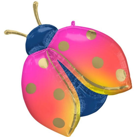 Vibrant foil balloon shaped like a ladybug, 68cm x 83cm, perfect for festive celebrations and children's parties.