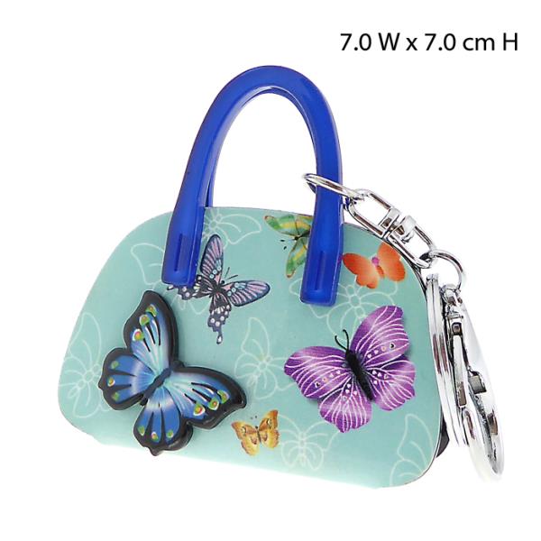 Bright blue butterfly acrylic keyring handbag, 7cm x 7cm, stylish accessory for organizing keys with charm.