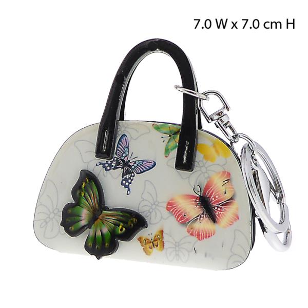 Stylish grey butterfly key ring handbag, 3D acrylic design, perfect for holding keys with a whimsical touch.