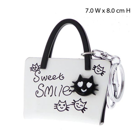 Grey acrylic key ring handbag featuring whimsical 3D Smiley Cats, perfect for cat lovers and stylish key storage.