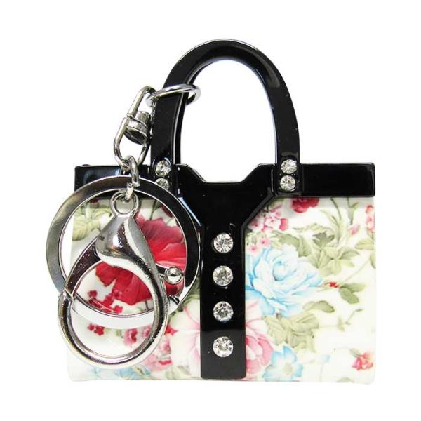 Acrylic key ring handbag featuring elegant flower bling, perfect for holding essentials and enhancing your style.