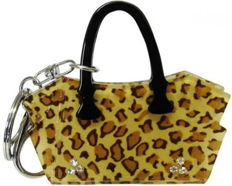 Leopard print keyring handbag, 8cm, lightweight acrylic, stylish design, perfect for keys or as a trendy accessory.