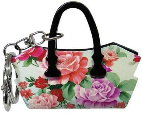 A stylish 7cm rose-designed acrylic keyring handbag, perfect for adding elegance to your keychain.