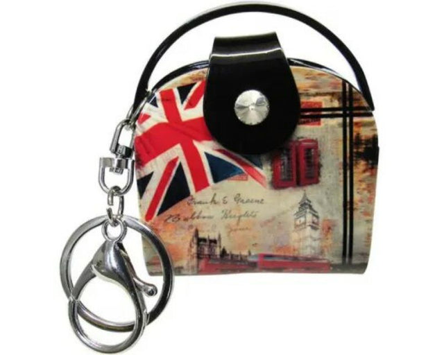 Chic 7cm acrylic keyring handbag inspired by London, combining style and functionality for fashionable key organization.