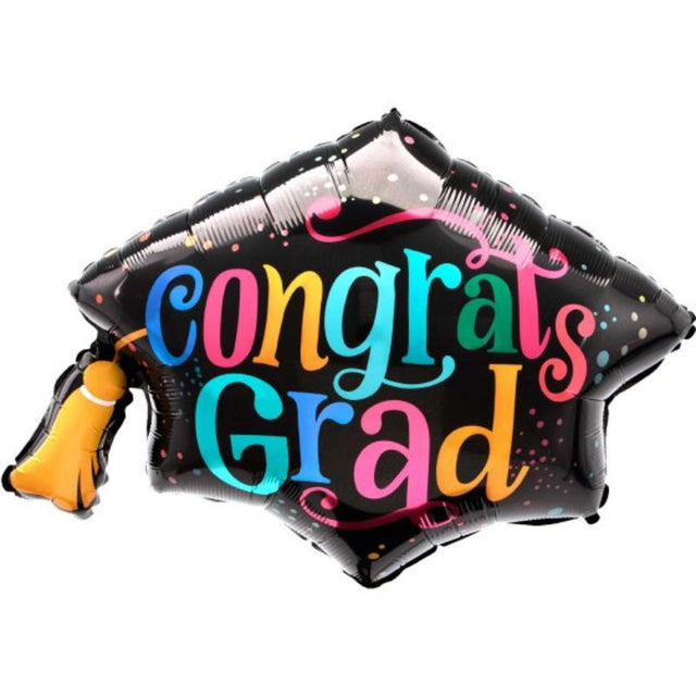 SuperShape Congrats Grad Cap Balloon featuring 'Follow Your Dreams' message, perfect for graduation celebrations.