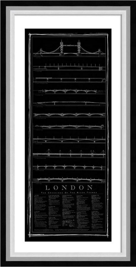 Framed art of London, 50x107cm, featuring glass front and easy hanging for a stunning display.