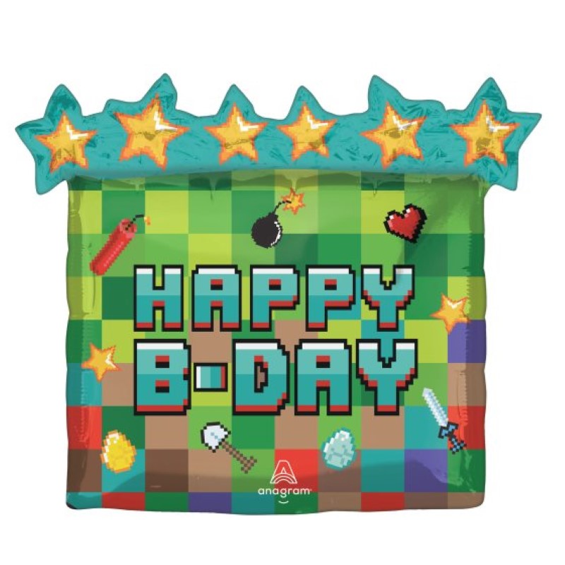 Vibrant SuperShape TNT Pixel Party balloon, 63cm x 58cm, perfect for adding joy to birthday celebrations.