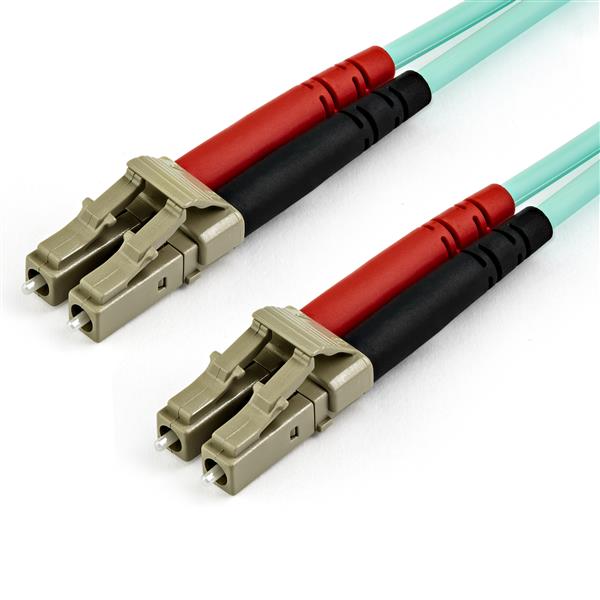 7m OM4 LC to LC Multimode Duplex Fiber Optic Patch Cable for 40G/100G networks, featuring LSZH jacket for safety and high-speed connectivity.