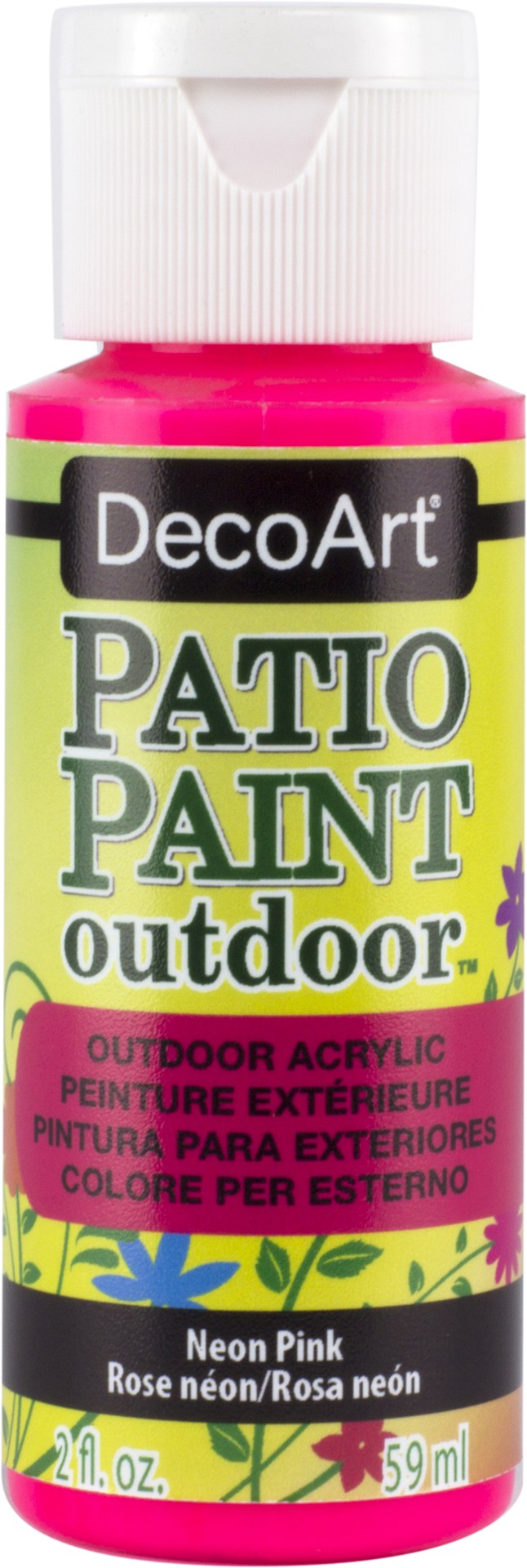 Vibrant 2oz Neon Pink patio paint for outdoor projects, offering durability, easy cleanup, and excellent adhesion to various surfaces.