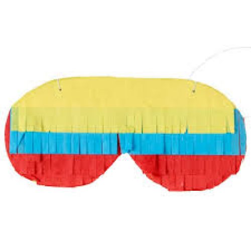 Colorful cardboard blindfold for pinata games, designed for comfort and fun at kids' parties and celebrations.