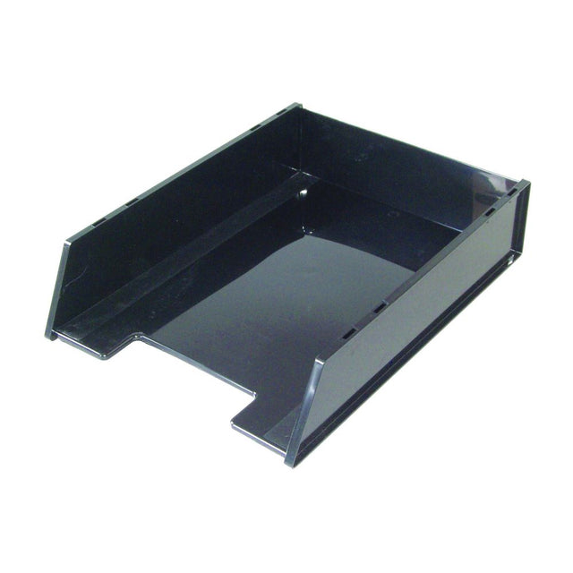 Black Esselte SWS Document Tray, stackable and sturdy, perfect for organizing papers in stylish workspace.