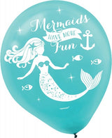 Colorful 30cm latex balloons with mermaid designs, perfect for mermaid-themed parties, pack of 6.