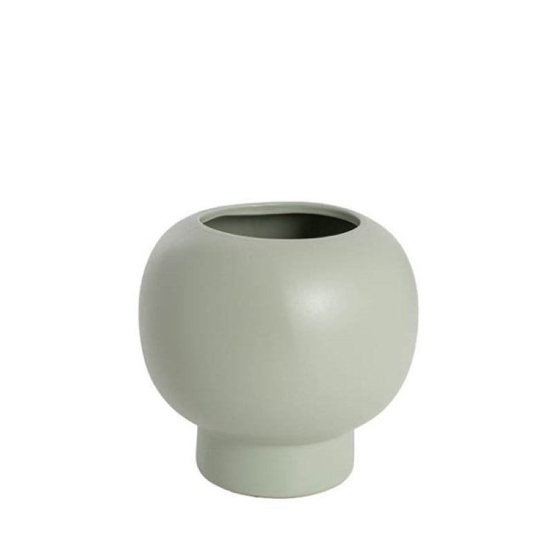 Ceramic Diara Fish Bowl in matte sage, perfect for plants or flowers, enhancing decor with its elegant design.