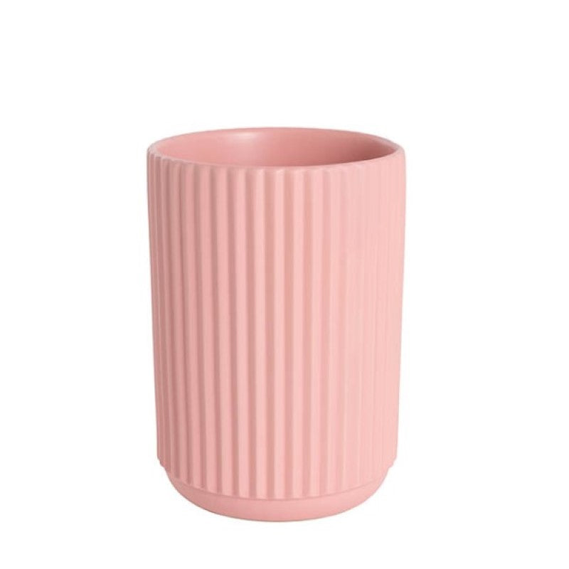 Ceramic Cyprus Vase in matte light pink, 16DX22cmH, ideal for flowers or as a decorative planter for any decor style.